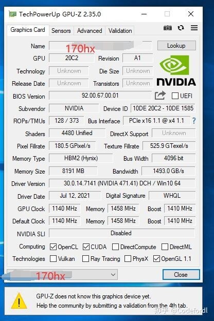 Спецификации NVIDIA 170HX из GPU-Z